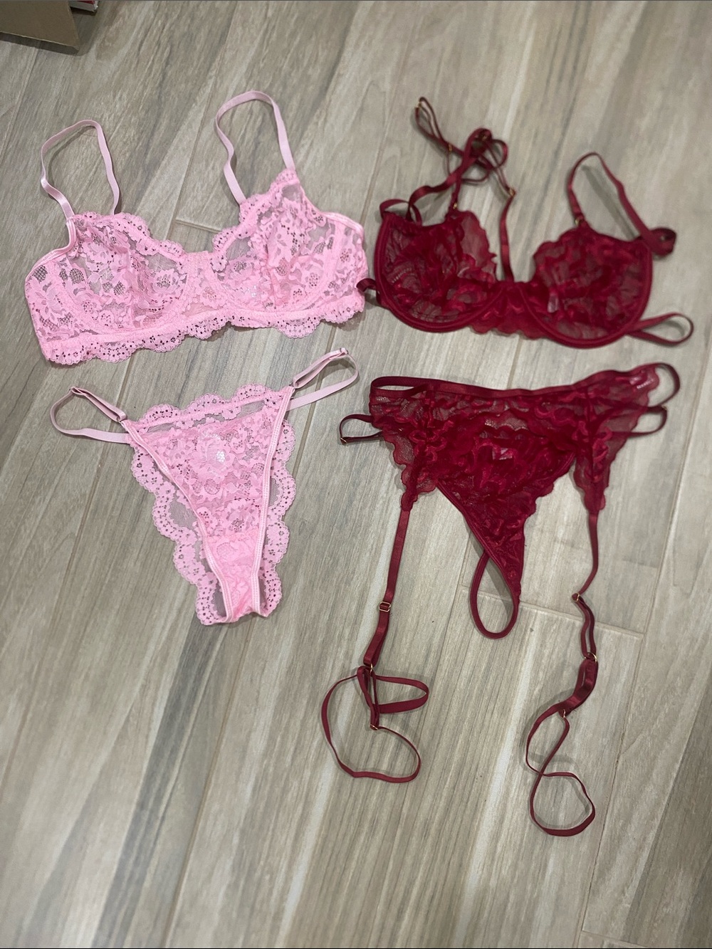 Lace Lingerie Set - Pink & Burgundy
